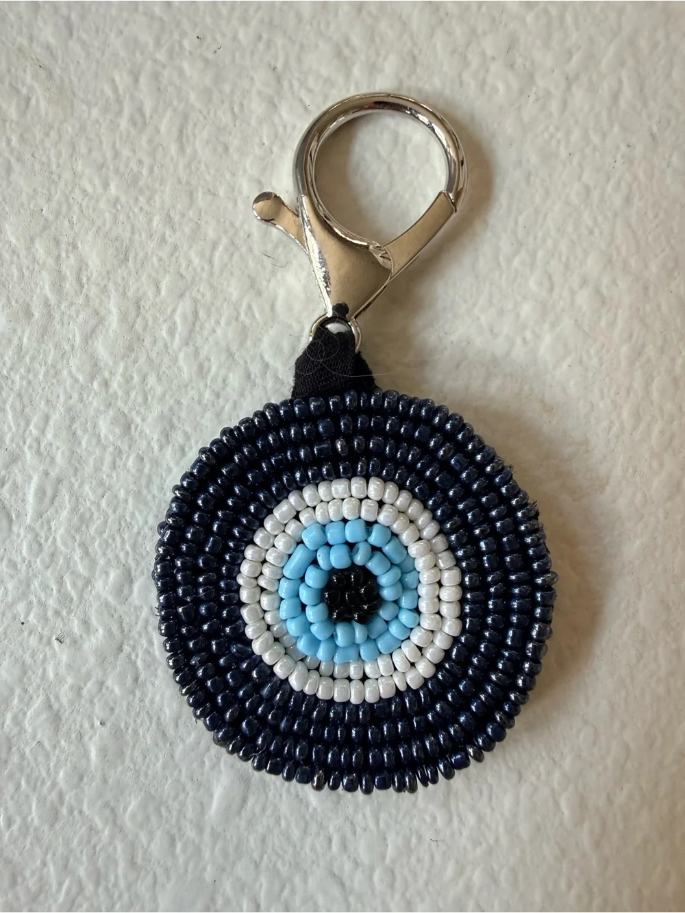 Past Modern Handmade Hand Beaded Evil Eye Key Fob Keychain